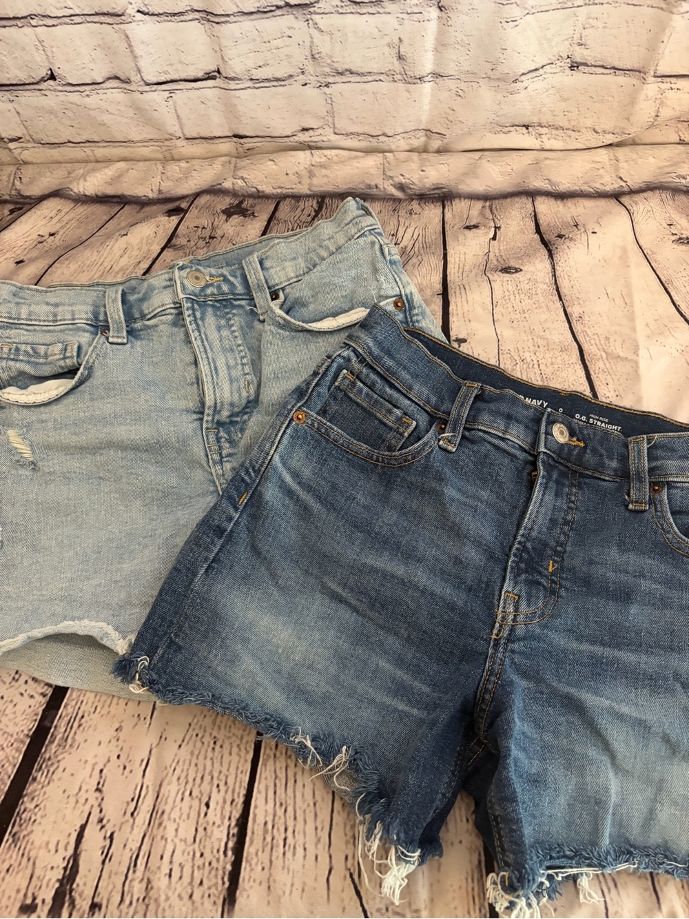 Old Navy Women’s Denim Cutoff Shorts - Light Blue and Medium Blue Size 0